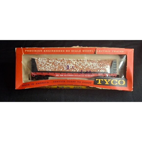 TYCO HO Scale Southern Railway 50' Flat Car w/ Pulpwood Load – Boxed – Vintage - Picture 1 of 10